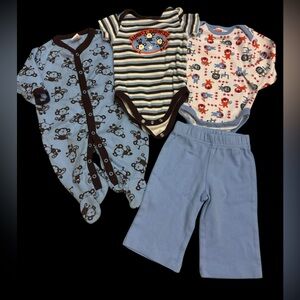 Fisher-Price Blue and Brown Monkey Bodysuit Set